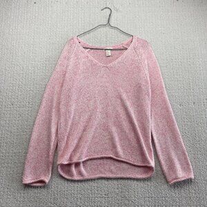 H&M Basic Coquette Pink Loose Knit Jumper Sweater Wom Sz S V Neck Cozy Boho